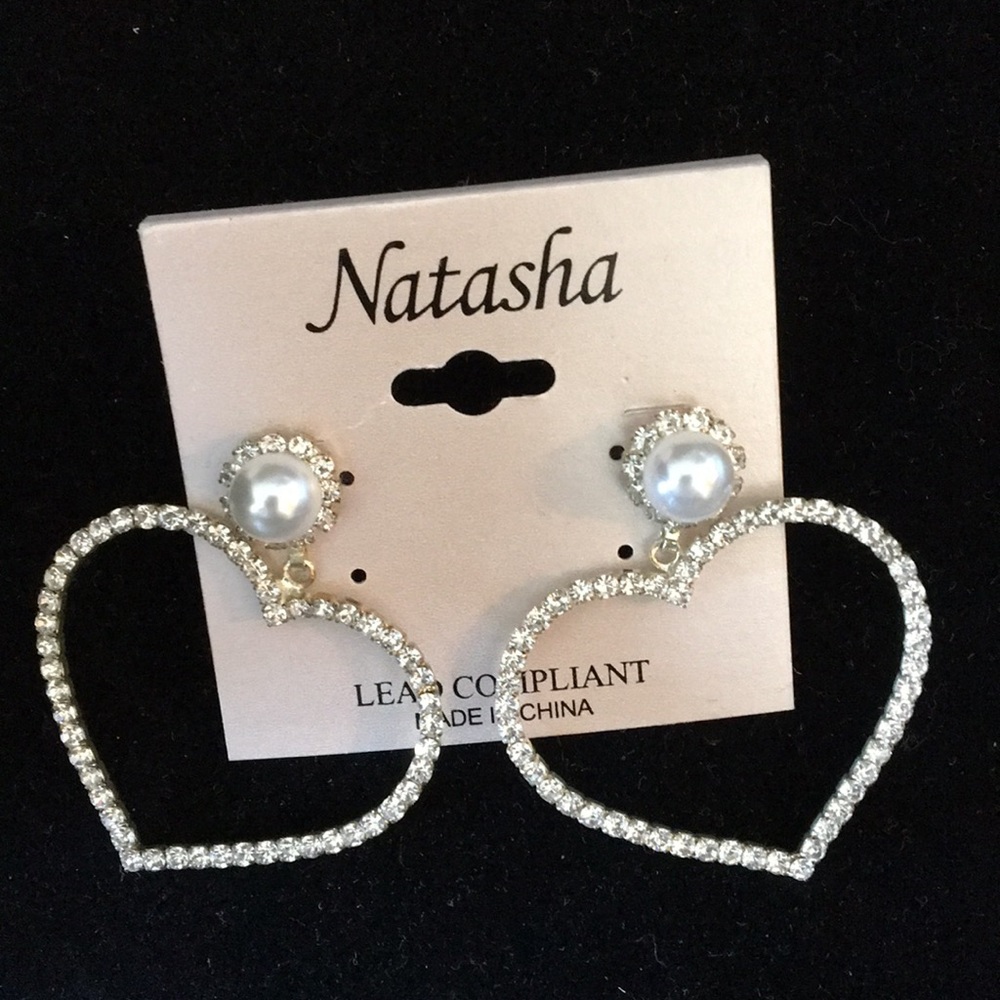 Natasha Pearl & Crystal Hearts Earrings